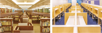 茗荷谷キャンパスの図書館と学生研究フロア