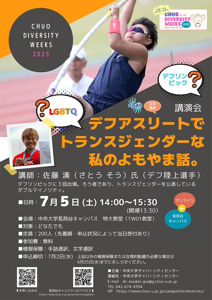 7月5日(土)　 デフアスリートでトランスジェンダーな私のよもやま話。